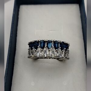 Silvertone White and Sapphire Blue CZ Stones